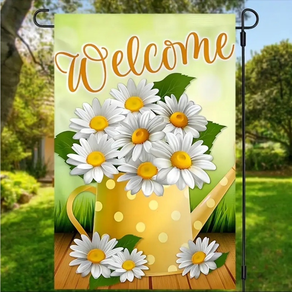 Watering Can Full of Daisies Welcome Garden Flag